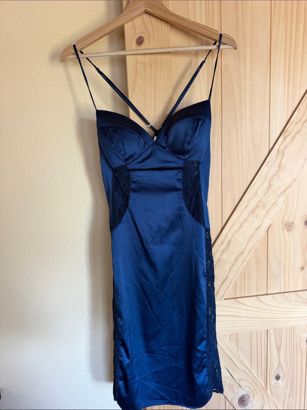 Rubber Ducky Productions, Inc. Navy Satin & Lace Chemise Slip